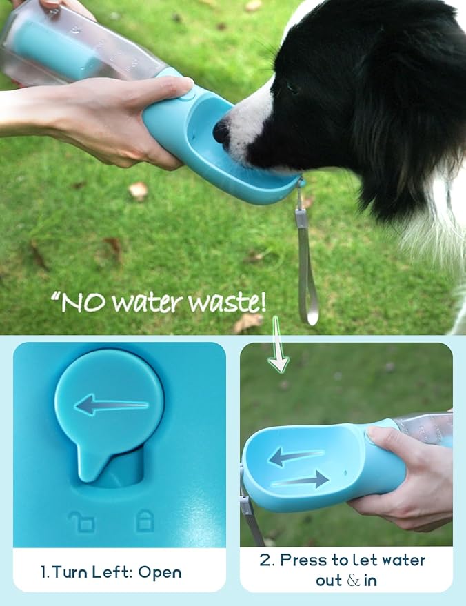 Portable Water Bottle for Small Dogs, 3 in 1 Pet Travel Bowl Dispenser with Food Treat Container & Poop Bag Holder, Summer Hiking Walking Accessories for Puppy On The Go - Pink, 10oz