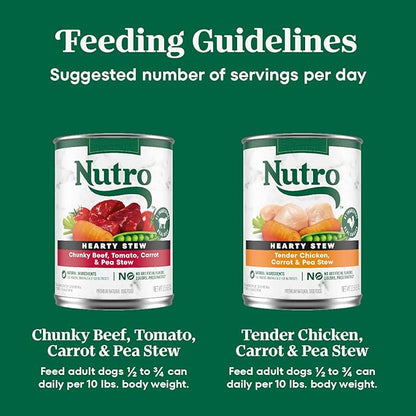 Nutro Hearty Stew Canned Wet Dog Food, Natural Grain Free Dog Food Wet Cuts in Gravy Chicken Beef Variety Pack, 12.5 oz Cans (12 Count, Pack of 1)