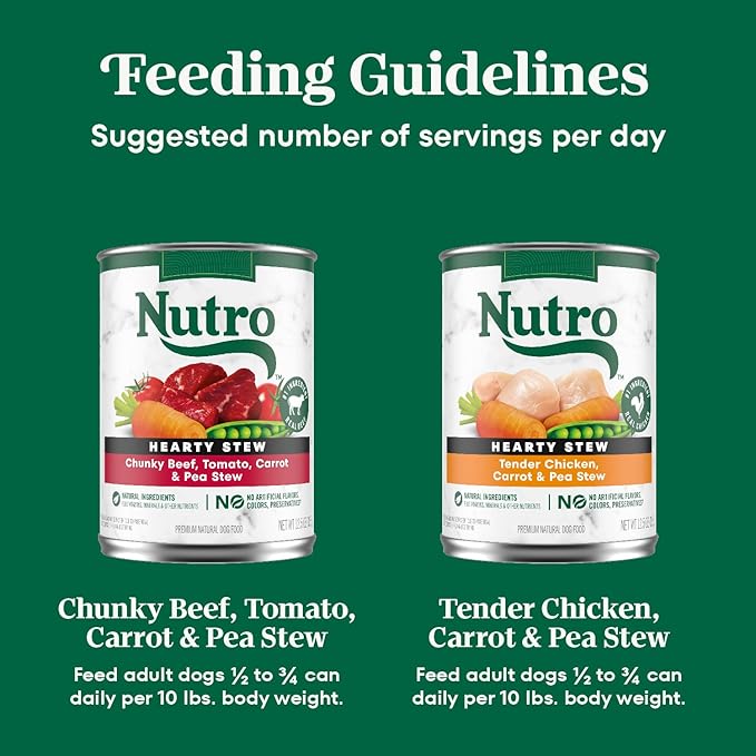Nutro Hearty Stew Adult Natural Grain Free Wet Dog Food Cuts in Gravy Chicken Beef Variety Pack, 12.5 oz Cans (12 Count, Pack of 2)