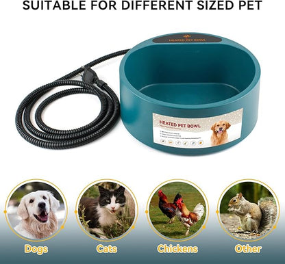 PETLESO Heated Dog Bowl, Heated Water Bowl for Outdoor Cats, Winter Dog Water Dish with AntiBite Wire Heating Chicken Waterer Smart Thermal Bowl for Rabbits Birds Feral Animals, 35W 2.2L