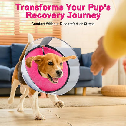 BARKLESS Dog Donut Collar, 2-in-1 Inflatable Dog Collars for After Surgery to Stop Licking Wounds, Patented Protective Donut Cone with High Shield for Large Pets (Hot Pink, L)