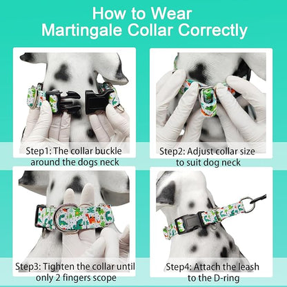 Martingale Dog Collars with Buckle No Pull Training Dog Collar for Large Dogs (Green Dinosaur, Large)