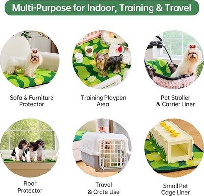 Qeils Reusable Puppy Pads for Small Dogs, Washable Pee Pads with Non-Slip , Absorbent Leakproof Mat for Crates, Playpens, Pet Beds & Whelping, Indoor Potty Training Grass Green, 48"x48", 1 Pack