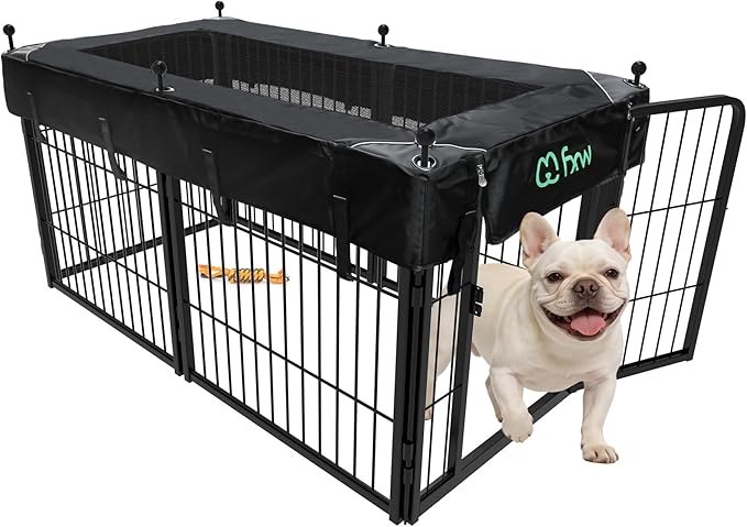 FXW Rollick Unleashed Dog Playpen for Indoor, Yard, RV Camping, 24 inch 6 Panels Dog Pen with Playpen Cover for Small and Puppy Dogs, Black│Patented