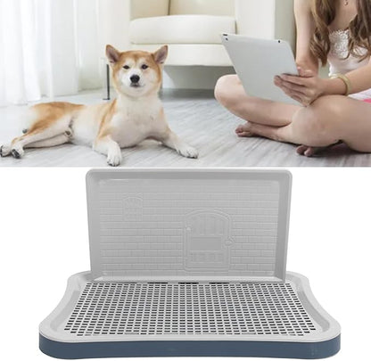 Puppy Potty Training Tray,Portable Puppy Mesh Training Potty Dog Training Toilet with Wall Column Removable Pee Pad Tray for Large Small Medium Pets (Dark Blue)