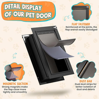3-Flap Dog Door for Wall, All Aluminum Large Doggy Door for Wall, Heavy Duty Pet Door with Dual Locks, Extreme Weather Doggie Door for Interior Exterior Wall, Pets Up to 110LB