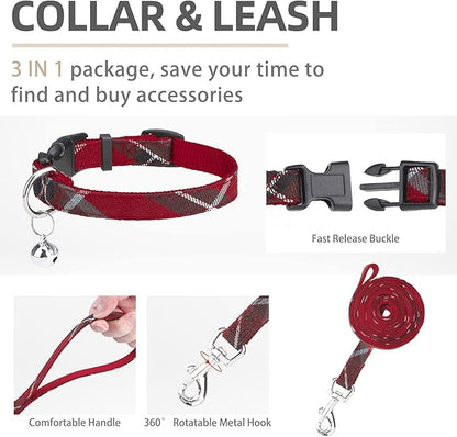 PUPTECK Adjustable Pet Harness Collar and Leash Set Step in for Small Dogs Puppy and Cats Outdoor Training and Running, Soft Mesh Padded Reflective Vest Harness,XXS,New Red