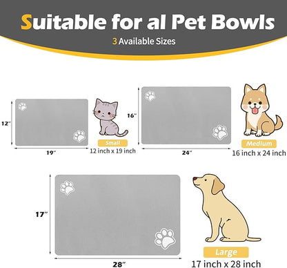 Pet Feeding Mat-Absorbent Dog Mat for Food and Water Bowl-Accessories Pet Supplies-Bowl for Messy Drinkers-No Stains Quick Dry Dog Water Dispenser Mat (17"x28", Light Grey)
