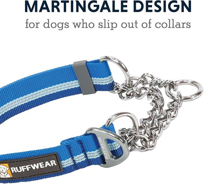 Ruffwear, Chain Reaction Dog Collar, Adjustable Reflective Martingale Escape-Proof Collar with Stainless Steel Chain, Professional Training Control, Blue Pool, 11"-14"