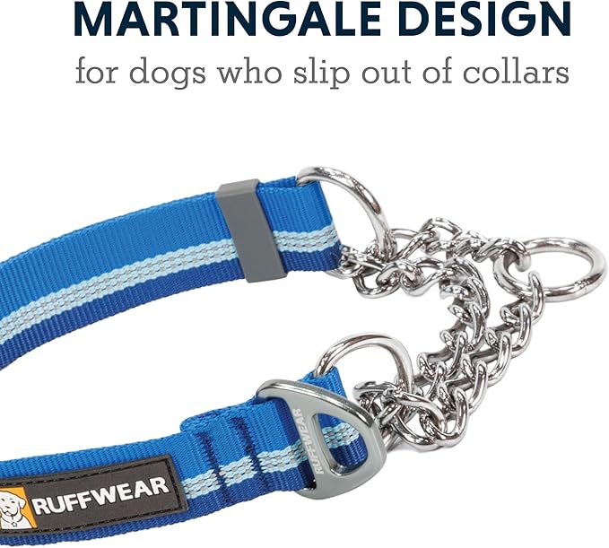 Ruffwear, Chain Reaction Dog Collar, Adjustable Reflective Martingale Escape-Proof Collar with Stainless Steel Chain, Professional Training Control, Blue Pool, 14"-20"