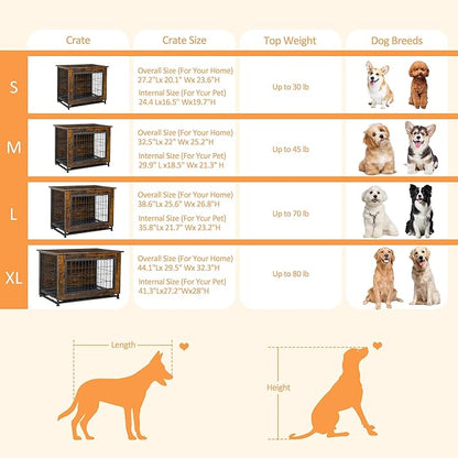 Shintenchi Wooden Dog Crate Furniture for Large Breed, L Double-Door Kennel Indoor with Removable Tray, End Table L Dog Crate for Decoration, 38.6" L, Brown