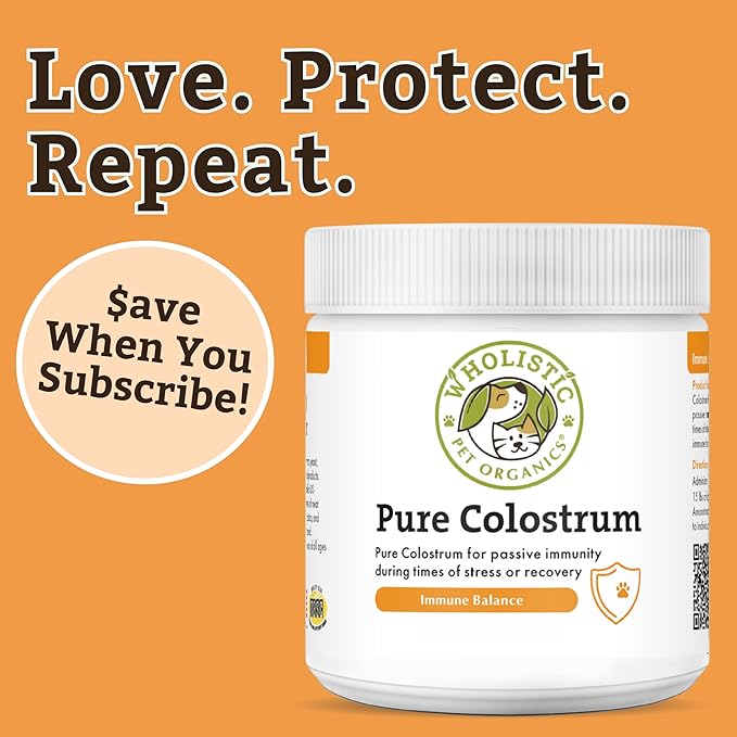 Wholistic Pet Organics Colostrum for Dogs & Cats - Bovine Colostrum Powder - Cat & Dog Allergy Relief, Immune Support & Itching Skin Relief - Cat and Dog Vitamins for Itchy Skin - 2 oz - 140 Scoops