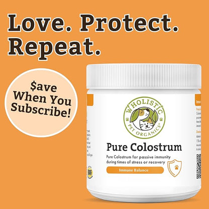 Wholistic Pet Organics Colostrum for Dogs & Cats - Bovine Colostrum Powder - Cat & Dog Allergy Relief, Immune Support & Itching Skin Relief - Cat and Dog Vitamins for Itchy Skin - 1 oz - 70 Scoops