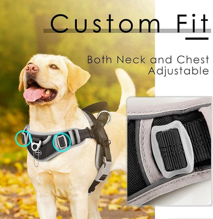 ADVENTUREMORE No Pull Dog Harness for Large Dogs, Sport Dog Halter Harness Reflective Breathable Dog Vest Escape Proof Dog Harness with Easy Control Front Clip Handle for Training Walking L Black