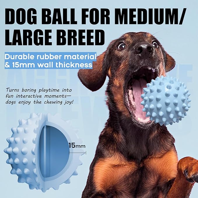 Apasiri Interactive Dog Toys for Large & Medium Dogs: 3.5" Bacon Flavored Squeaky Balls for Dogs, Tough Durable Spiky Rubber Bouncy Dog Toys Balls, Floating Outdoor Fetch Dog Toy, Blue Dog Balls Gifts