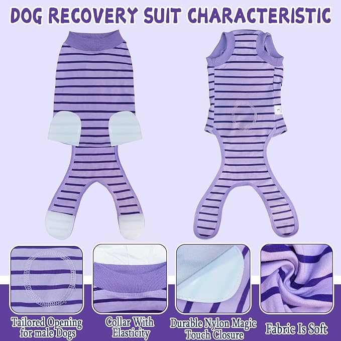 Dog Recovery Suit, Surgical Recovery Suit for Male Female Dogs Cats Spayed Onesie After Surgery, Dog Post Surgery Suit Anti Licking & Biting Surgical Shirt with Pee Hole，Purple Large