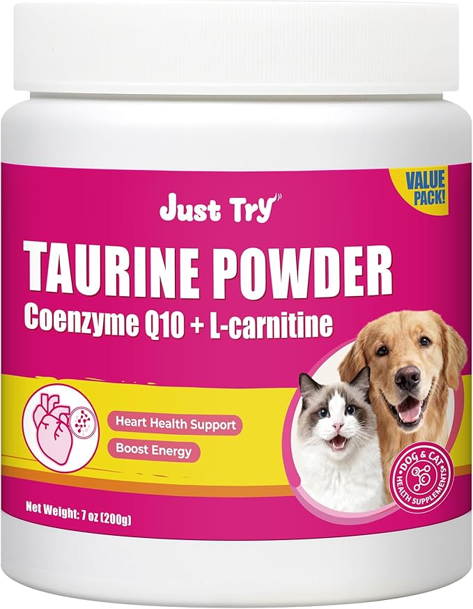 Just Try 7OZ Taurine for Cats & Dogs with CoQ10 - Heart Supplement Powder Support Heart, Vision and Immune System Health