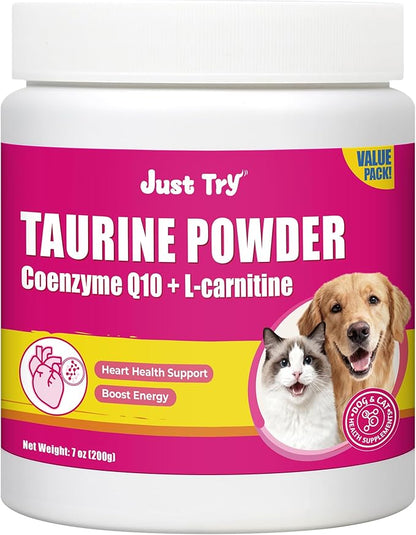 Just Try 7OZ Taurine for Cats & Dogs with CoQ10 - Heart Supplement Powder Support Heart, Vision and Immune System Health
