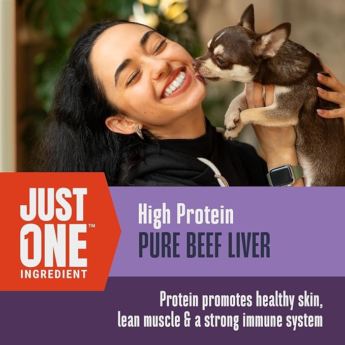 Whole Life Dog Just One Beef Liver Freeze Dried Dog Treats - Human Grade High Protein Food, Healthy Training Snacks, Freeze Dried Food Toppers, USA Made Natural Treats - 18 oz (Pack of 4)