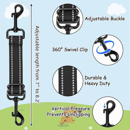 YUEPET Dog Safety Collar Clips 2 Pack Adjustable Prong Collar Backup Clips Reflective Double Ended Backup Clasp Leash Connector for Dog Harness to Collar Safety Clip(Trapezoid Black*2)