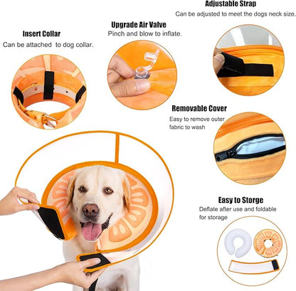 Inflatable Dog Cone Collar for Large Medium Small Dogs, Soft Dog Donut Collar Adjustable Recovery Cone for Pets After Surgery, Extra Enhanced Anti-Licking Guard Shield for Pets (X-Large, Orange)