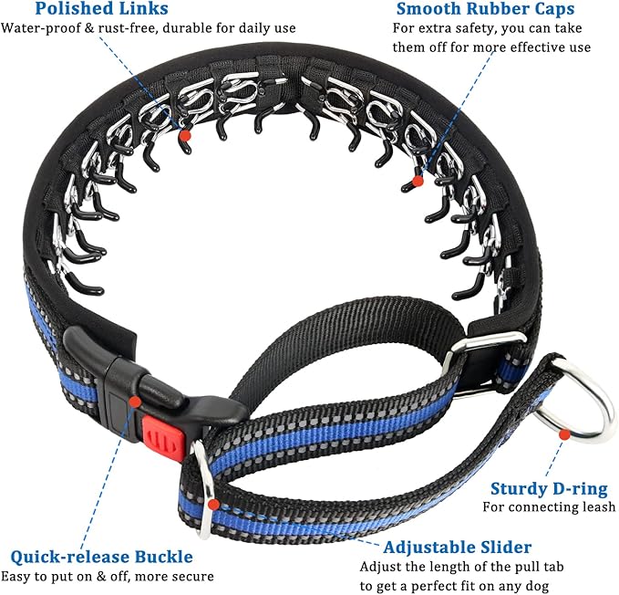 Mayerzon Martingale Collar for Dogs, No Pull Dog Collar with Reflective Strip for Small Medium Large Dogs, Anti Pulling Dog Collar with Buckle for Walking Training, Safe for Night Walk(Blue, S)