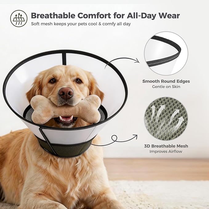 Avont Dog Cone Collar After Surgery, Alternative Adjustable Elizabeth Cone for Medium Large Dogs, Comfy Breathable Pet Recovery Collar to Stop Licking -Dark Green(S)