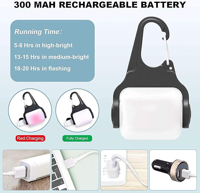 Dog Lights for Night Walking, Clip on Dog Collar Light - 3 Modes, USB-C Rechargeable, IP65 Waterproof, LED Safety Light for Running, Camping, Climbing, Bike