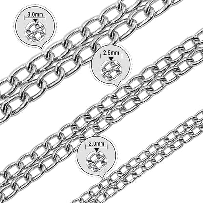 Silver Dogs Choker Chain Collar, Double Row Martingale Chain Dog Collars, Chew Proof Metal Cuban Link Dog Collar Adjustable for Small Medium Large Breed Dogs (2 Row, M)