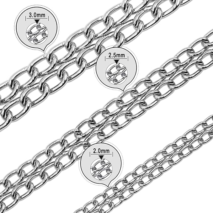 Silver Dog Chain Collar, Double Row Martingale Chain Dog Collars, Chew Proof Metal Cuban Link Dog Collar Adjustable for Small Medium Large Breed Dogs (2 Row, S)