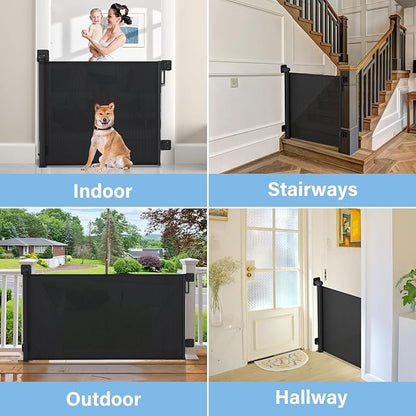 Retractable Baby Gates for Stairs No Drill, PRObebi Retractable Dog Gate Indoor Extends to 54" Wide 34" Tall, Child Gates for Doorways, Stair Gate Use for Outdoor, Hallways, Doorways, Deck, Porch
