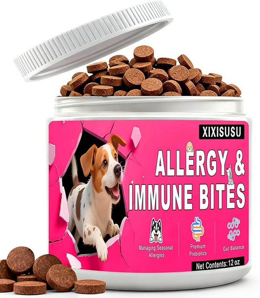 XIXSUSU Allergy Relief Chews for Dogs 12 oz | Itch & Hot Spot Relief for Skin & Coat Health | Grain Free Soft Chews for Dog Allergies | Gut Health for Dog Allergies & Sensitive Stomach
