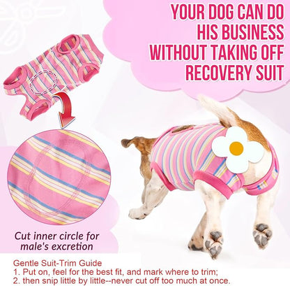 Lukovee Recovery Suit for Dogs, Onesie Surgery Recovery Suit for Female Male Dogs, Abdominal Wounds Cone E-Collar Alternative Prevent Licking Spay Recovery Suit (Pink Stripes,S)
