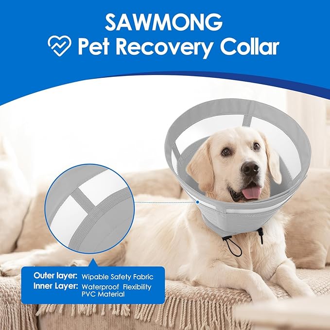 SAWMONG Soft Cone for Dogs – Extra Large Dog Recovery Collar, Adjustable E-Collar to Stop Licking After Surgery (XL, Gray)