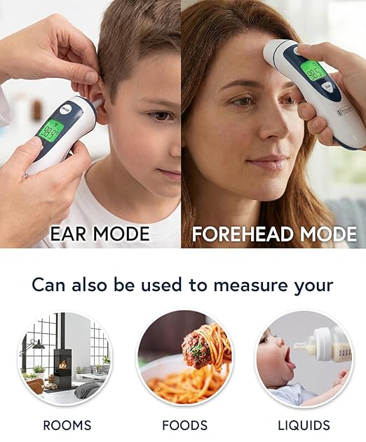 iProven Digital Thermometer for Adults Kids and Baby - Ear and Forehead 2-in-1, 1 Second Reading, Fever Alarm with Color Indicator, 20 Memory Recall - Medical Infrared Thermometer For The Whole Family