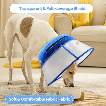 2-in-1 Upgraded Inflatable Dog Cone Collar with Detachable Anti-Licking Shield, Soft Adjustable Elizabethan Collar for Dogs After Surgery (XL, Blue)