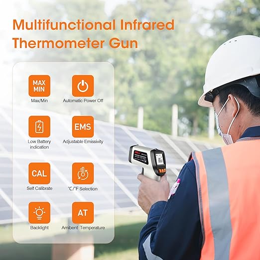 XRCLIF Infrared Thermometer Gun -581112, Laser Thermometer Temperature Gun with LCD Display, Ideal for Cooking, BBQ, Oven, Adjustable Emissivity