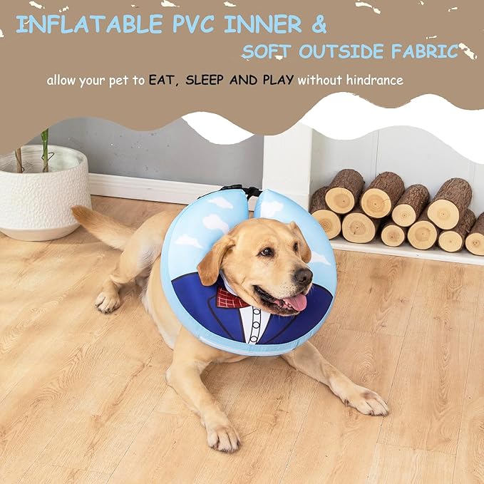 Inflatable Dog Cone Collar,Waterproof Soft Dog Donut Cone for Large Medium Small Dogs Cats, Recovery Pet E-Collar Alternatives After Surgery (Suit Blue, X-Large)
