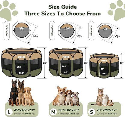 Dog Playpen, Portable Puppy Pet Crate Indoors for Small/Medium Dogs Cats Rabbits, Foldable Dog Cage Enclosure for Outdoor, Pop Up Dogs Tent Kennel with Carrying Case, Olive Green