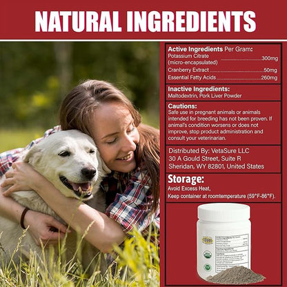 Potassium Citrate & Cranberry Supplement for Dogs & Cats - UTI Treatment & Bladder Support Powder, pH Balance, Urinary Tract & Stone Prevention