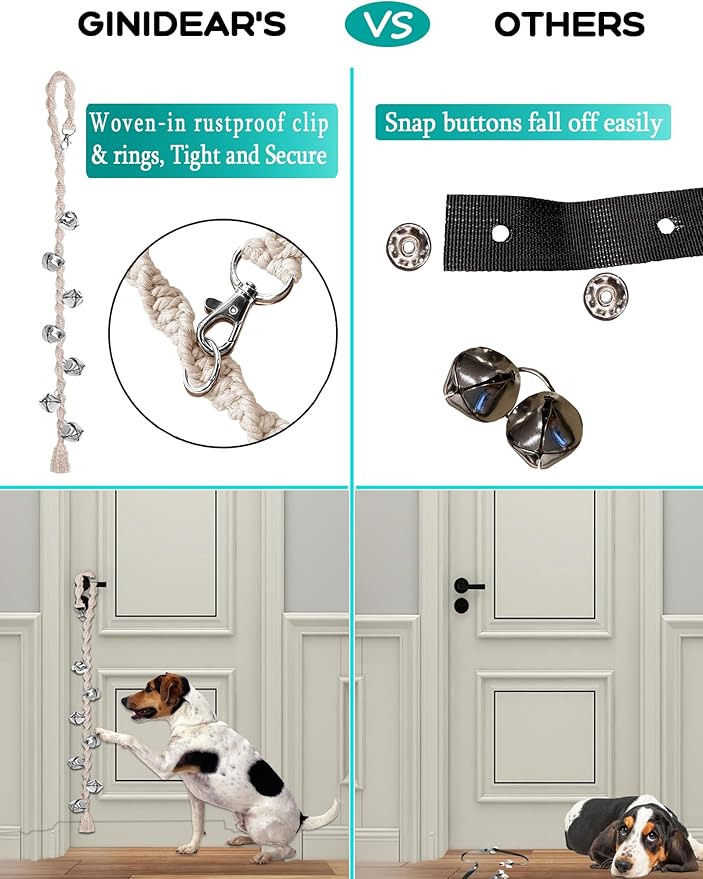 Dog Bells to Go Outside & Puppy Potty Training, Adjustable Dog Door Bell Ring to Go Potty, Handmade with Premium Yarn. Twisted Style, Pure Black