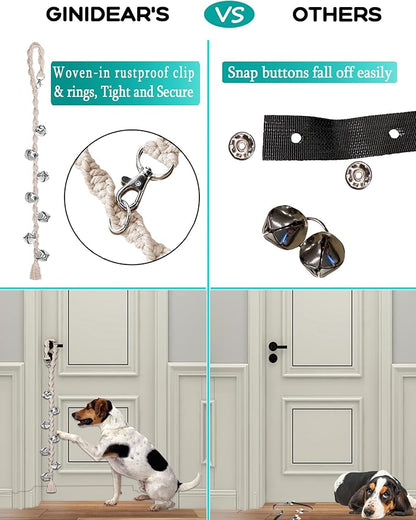 Dog Bells to Go Outside & Puppy Potty Training, Adjustable Dog Door Bell Ring to Go Potty, Handmade with Premium Yarn. Twisted Style, LightGrey