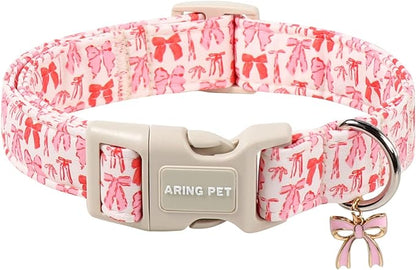 ARING PET Girl Dog Collar, Cute Spring Summer Pink Bow Puppy Pet Collars Necklace for Small Medium Large Female Dogs-XS