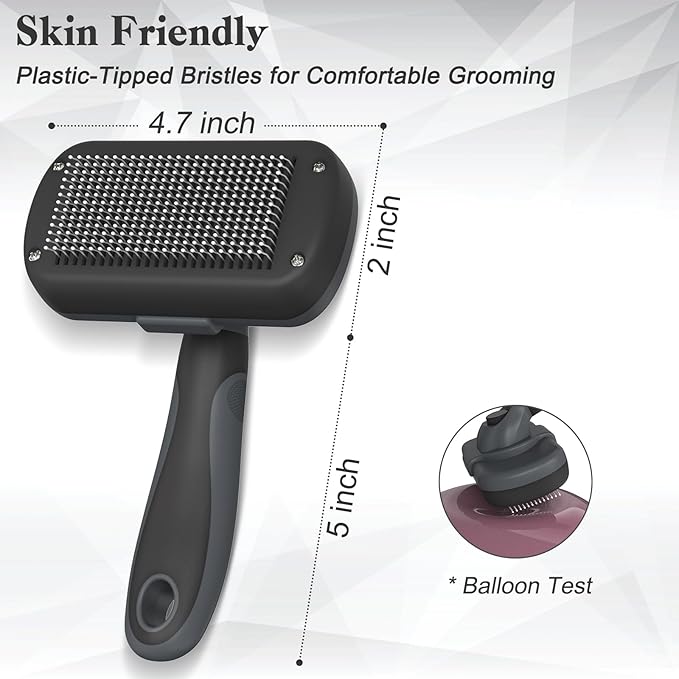 Dipoo Self-Cleaning Deshedding Brush for Dogs & Cats - Skin-Friendly Grooming Tool with Hair Brush for Long and Short Haired Pets, Grey
