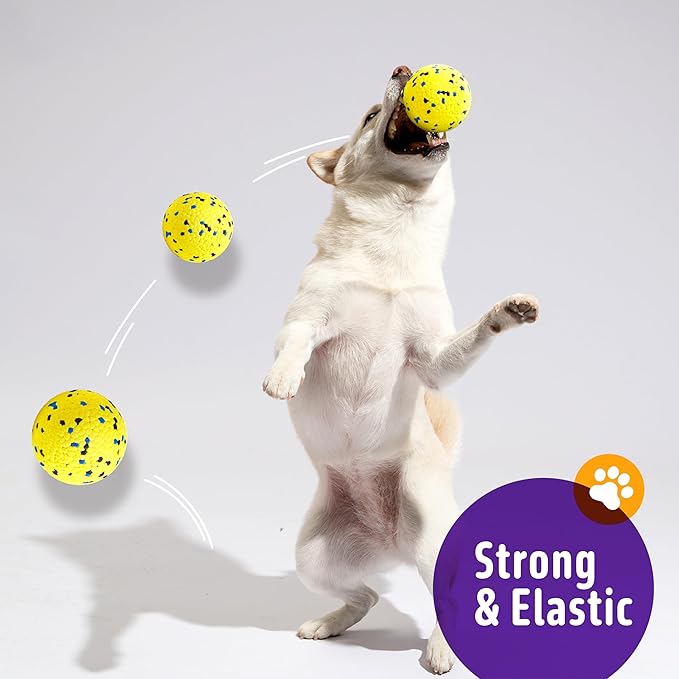 Kimee Dog Balls, 3Pcs Chew Toys Tennis Ball for Aggressive, Chewers Durable Teething Molar Tug Dog Toys, Interactive Fetch Balls Gift Set for Large Medium Dogs and Puppies, Durable Tug Toy, Yellow