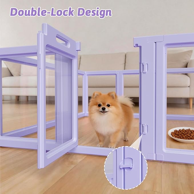 DIY Clear Acrylic Dog Playpen House,Quick Easy Assembly and Disassembly,Strong Floor Suction,Indoor and Outdoor Use,Easy Cleansing Puppy Fence (Purple, 23.6" H, 10PCS)