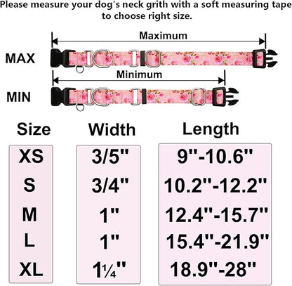 Martingale Collar for Dogs with Buckle Pink Floral Dog Collar No Pull Cute Girl Female Dog Collars for Small Dogs, Watercolor Pink Rose