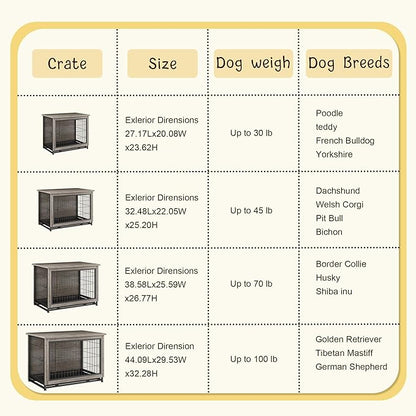 JY QAQA Dog Crate Furniture, Wooden Dogs Crate Table, Double-Doors Dog Furniture, Indoor Dog Kennel, Dog House, Dog Cage/Grey/XL