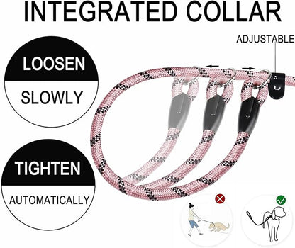 6 FT Dog Leash, Durable Premium Quality Strong Training Rope Slip Leash with Comfortable Padded Handle and Highly Reflective Threads for Small Medium and Large Dogs, (Light Pink)