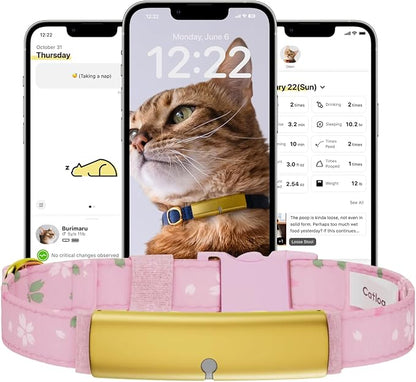 Health Tracker for Cats - Smart Cat Collar with Safety Breakaway Buckle for Indoor Cats, Wellness Alerts, Real-time Monitoring (Kimono (Sakura),L)